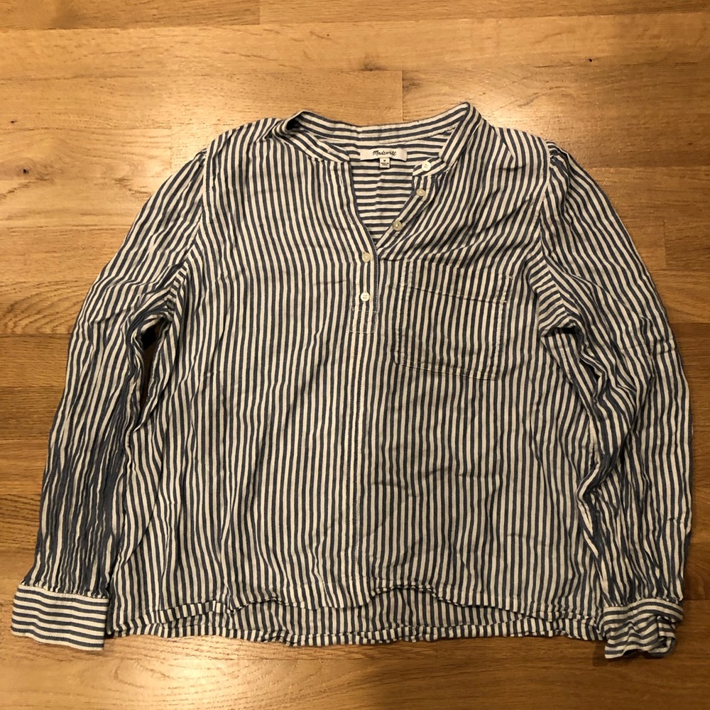 Madewell Navy and White Striped Casual Shirt